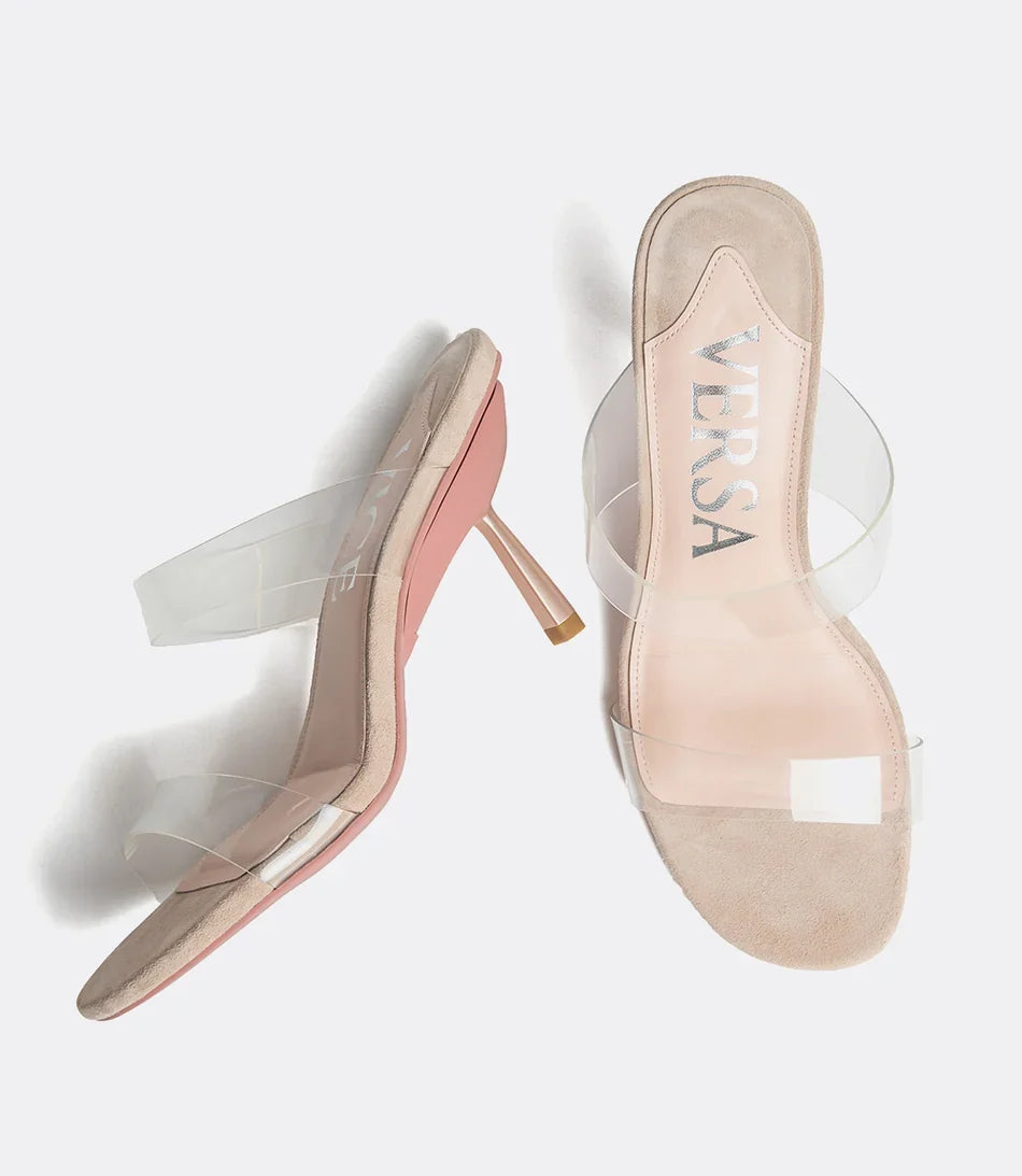 Clear Mules in Beige PVC